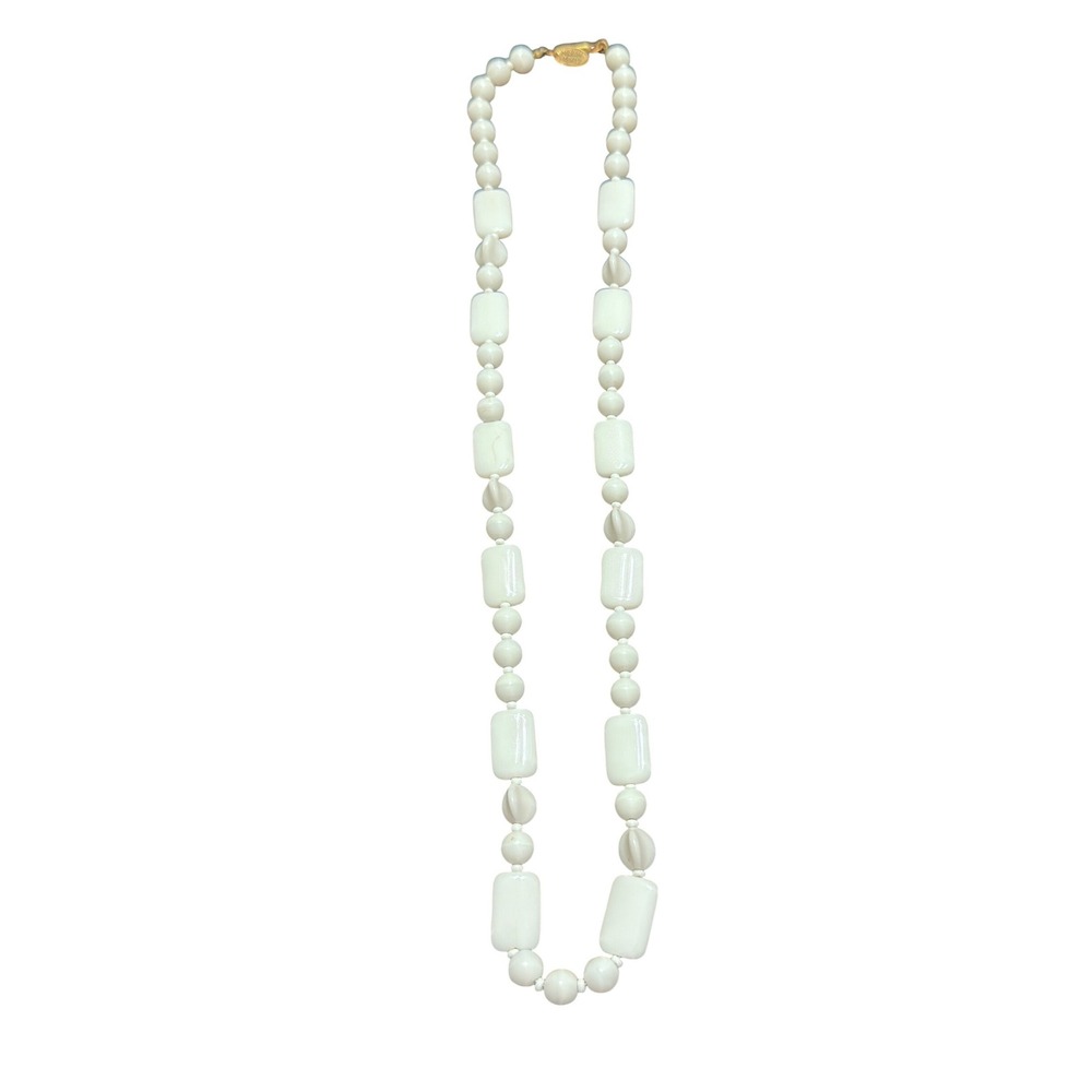 Miriam Haskell vintage milk glass beads individual tied brass patent pend clasp